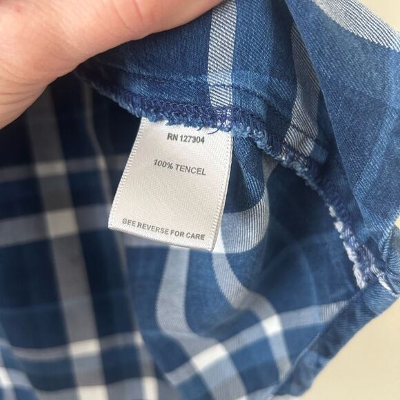 John Mark Blue Plaid Ruffle Sleeve Top Women's Size Medium Tunic Shirt - Picture 3 of 7